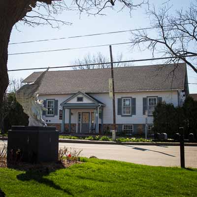 The Long Grove Creamery and Cheese Factory building at 240 Robert Parker Coffin Road, rebuilt in 1897 and once home to a thriving dairy operation